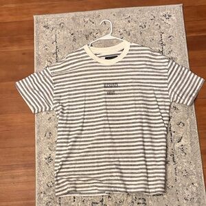 All Saints White and Black Striped Tee